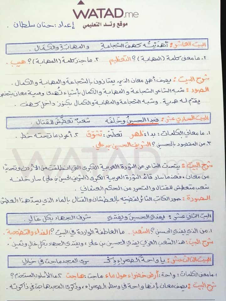 بالصور شرح قصيدة في معان للصف التاسع مادة اللغة العربية الفصل الاول 2020